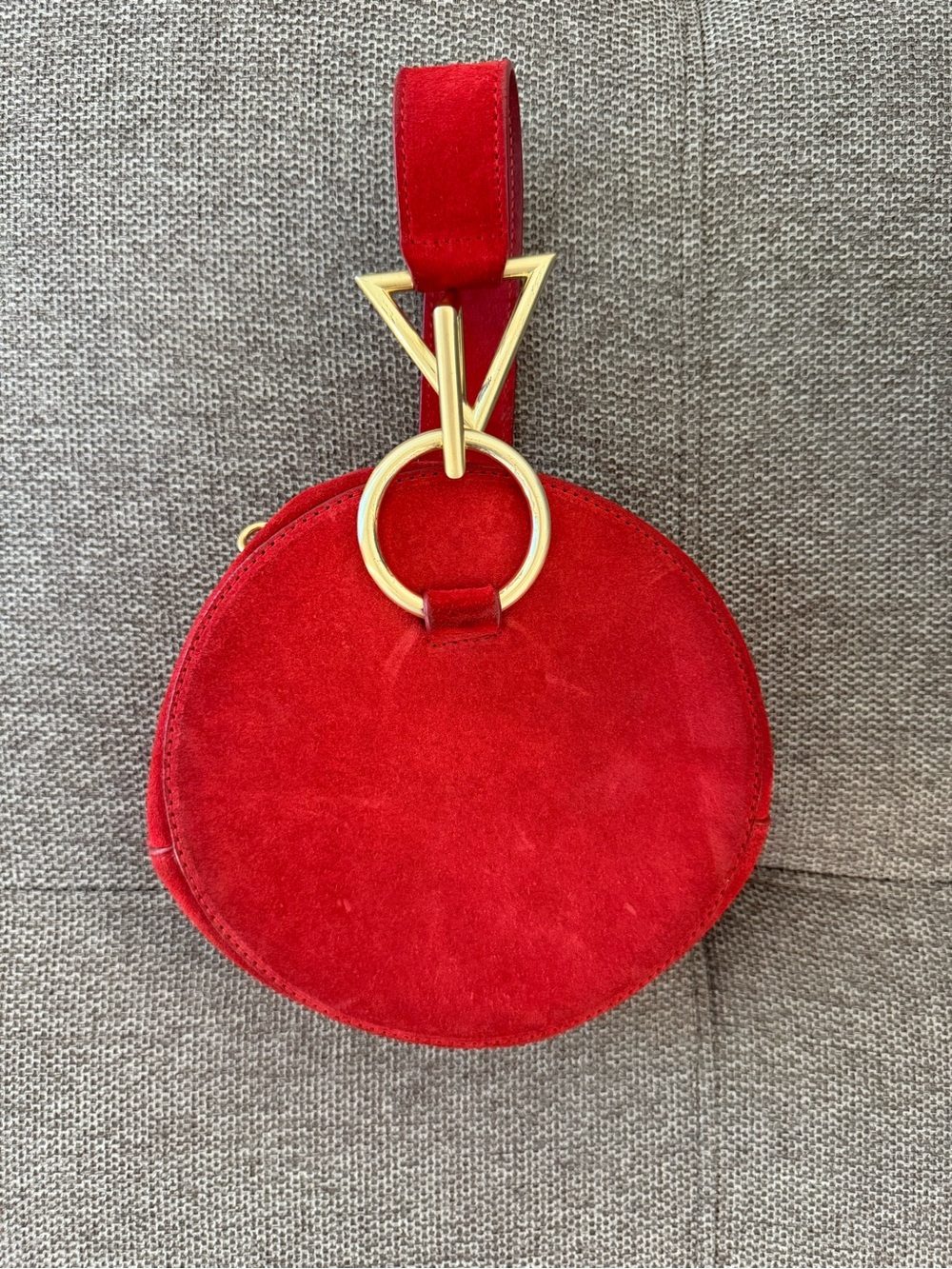 Tara Zadeh Round Red Suede Mini Wristlet with Gold Ring Accent